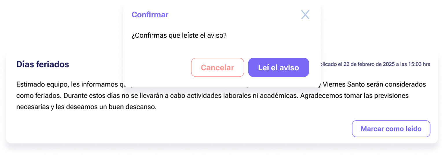 Confirma la recepción de avisos en un solo clic